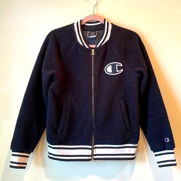 Champion Black Bomber SherpaTeddy Jacket Women's Size S - Picture 1 of 7
